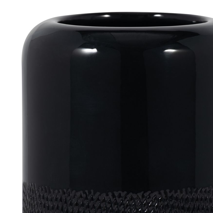 Sagebrook 10" Ceramic Grooved Vase - Black