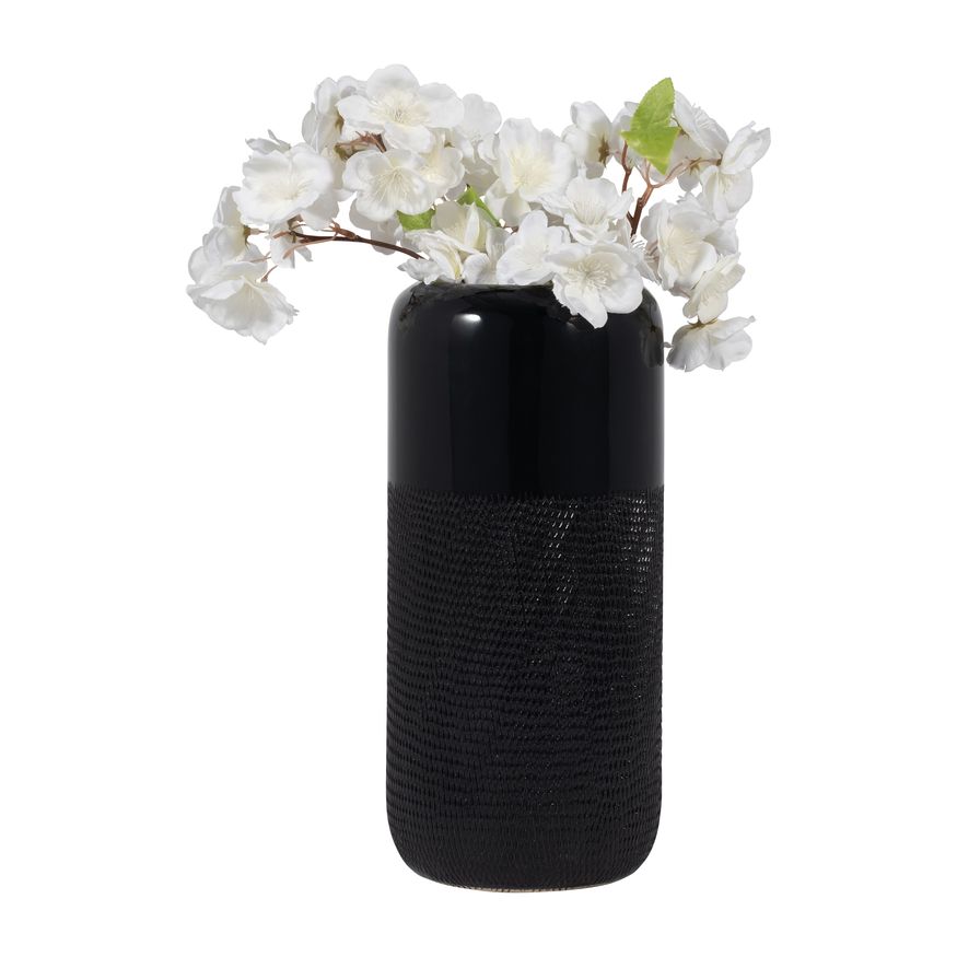 Sagebrook 12" Ceramic Grooved Vase - Black