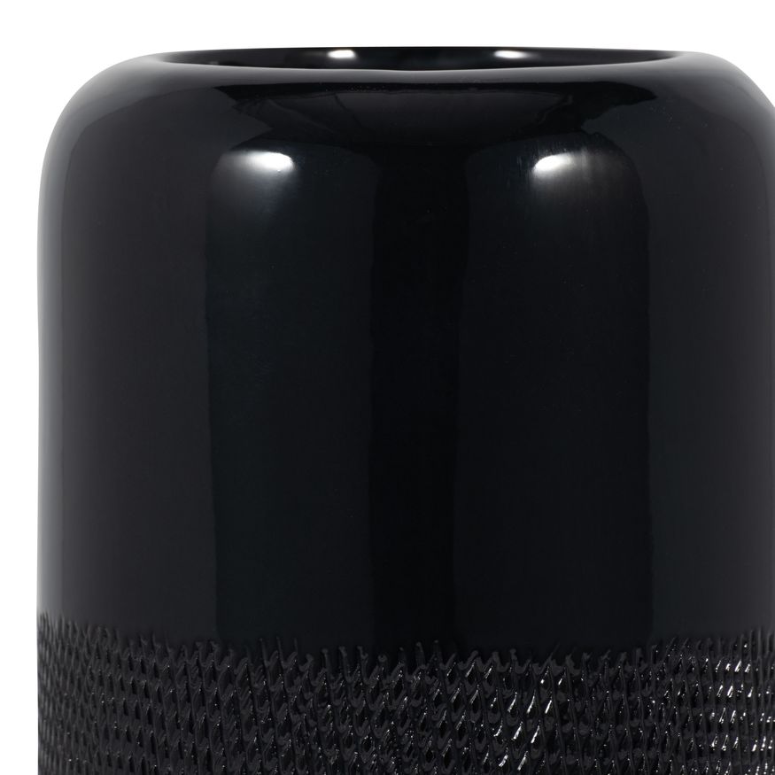 Sagebrook 12" Ceramic Grooved Vase - Black