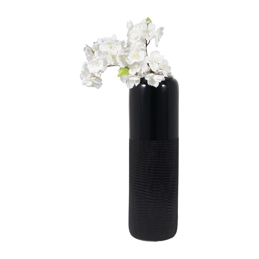 Sagebrook 18" Ceramic Grooved Vase - Black