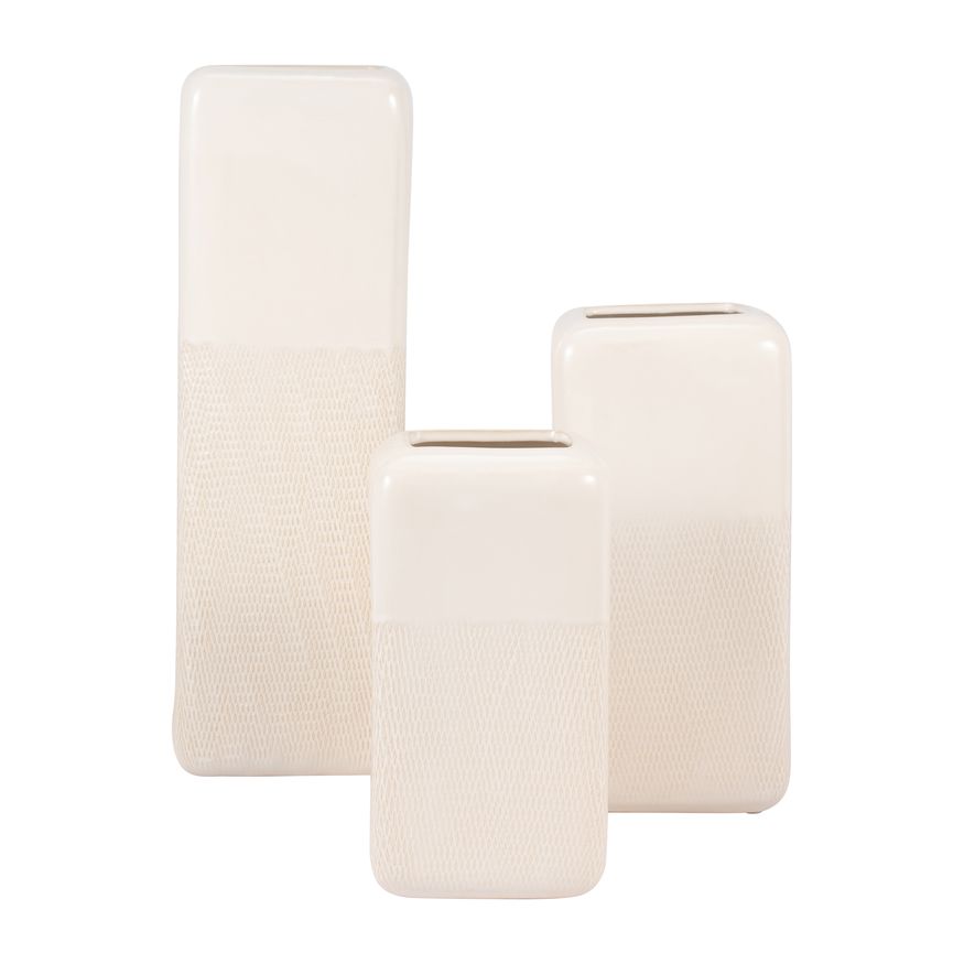 Sagebrook™ 18" Ceramic Squared Grooved Vase - Ivory