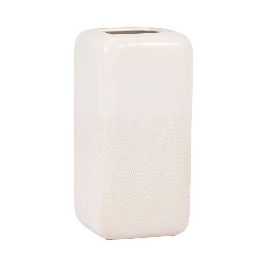 Sagebrook 12" Ceramic Squared Grooved Vase - Ivory