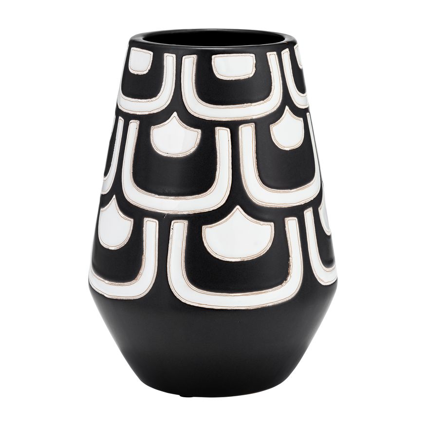 Sagebrook - 10" Ceramic Tribal Vase in Black/White