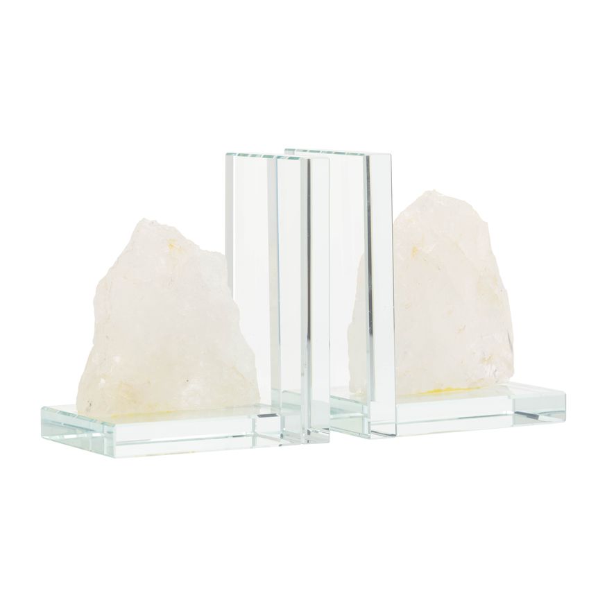 Sagebrook 5" Glass Bookends With White Stone (Set Of 2)