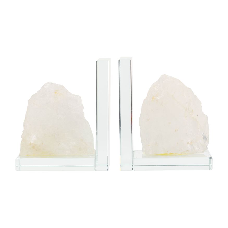 Sagebrook 5" Glass Bookends With White Stone (Set Of 2) - Clear