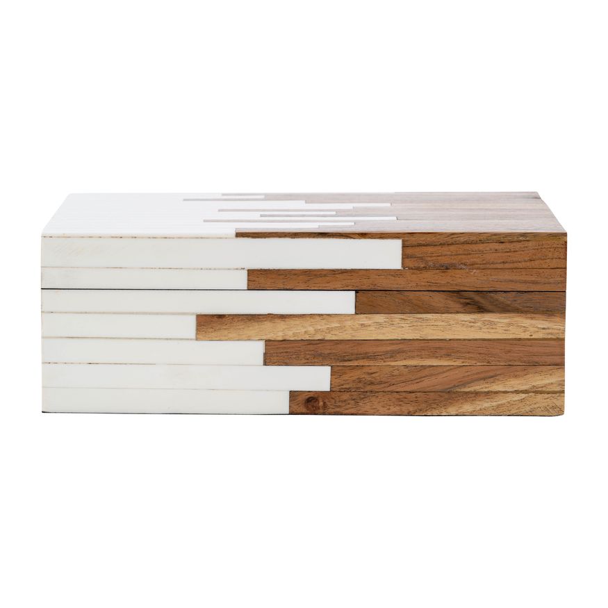 Sagebrook - 6"/7"/9" Resin 2-Toned Boxes (Set Of 3) in Natural/White