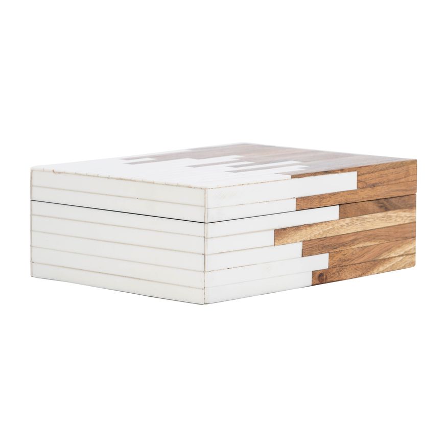 Sagebrook - 6"/7"/9" Resin 2-Toned Boxes (Set Of 3) in Natural/White