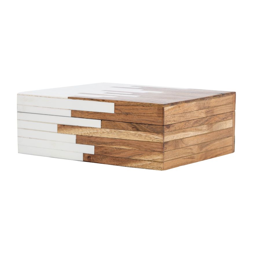 Sagebrook - 6"/7"/9" Resin 2-Toned Boxes (Set Of 3) in Natural/White