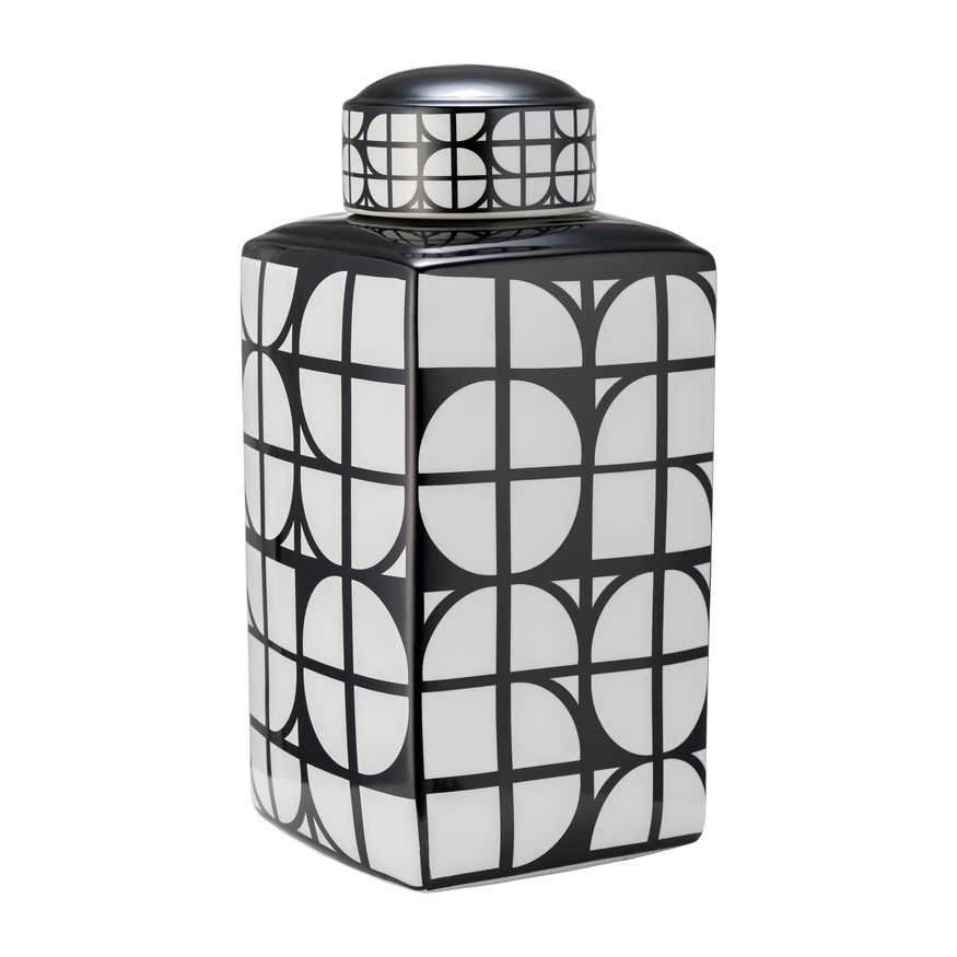 Sagebrook 18" Ceramic Square Jar With Lid - Black/White