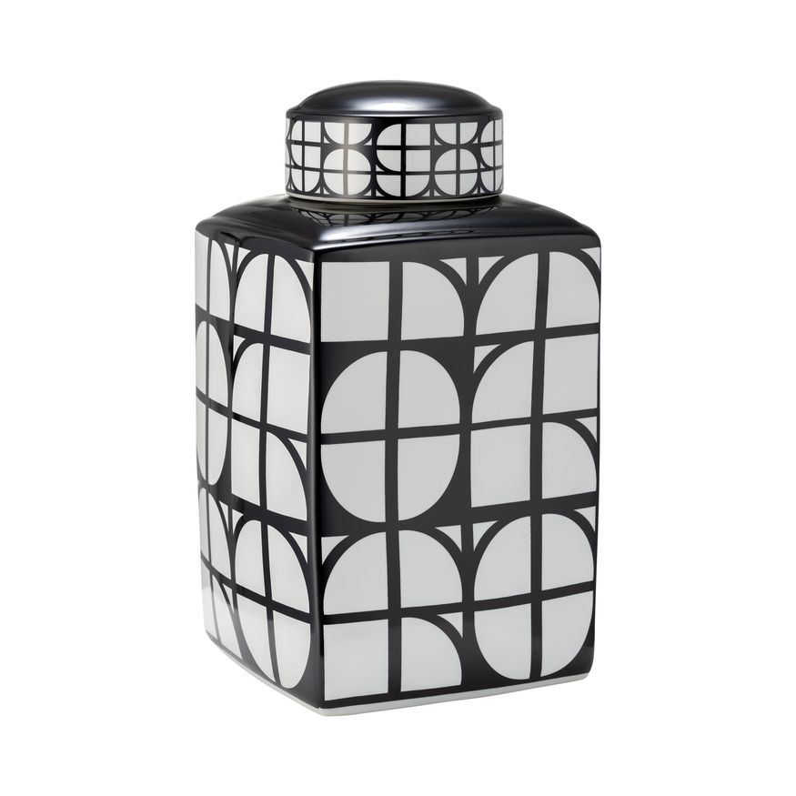 Sagebrook 16" Ceramic Square Jar With Lid - Black/White