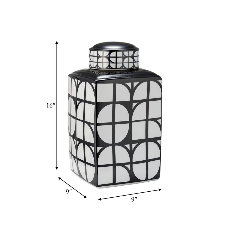 Sagebrook 16" Ceramic Square Jar With Lid - Black/White