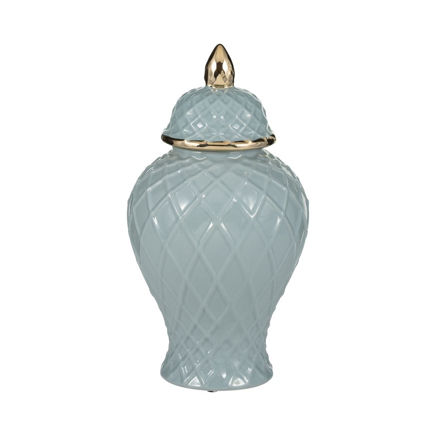 Sagebrook 14" Ceramic Rope Temple Jar - Blue/Gold