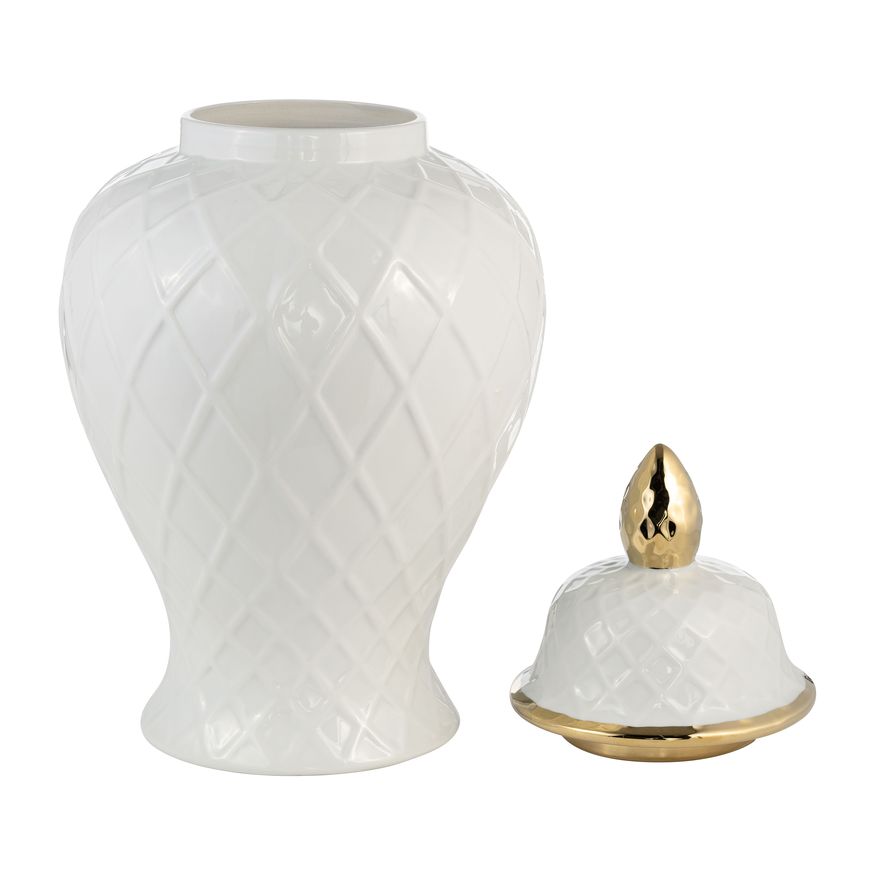 Sagebrook 20" Ceramic Rope Temple Jar - White/Gold