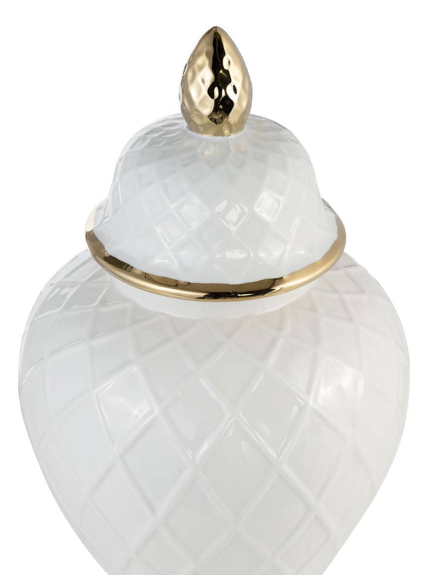 Sagebrook 20" Ceramic Rope Temple Jar - White/Gold