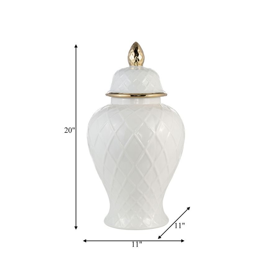 Sagebrook 20" Ceramic Rope Temple Jar - White/Gold