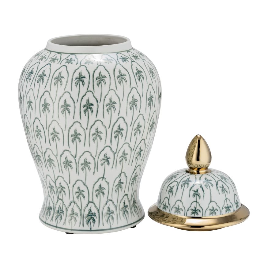 Sagebrook 18" Ceramic Temple Jar - Green/Gold