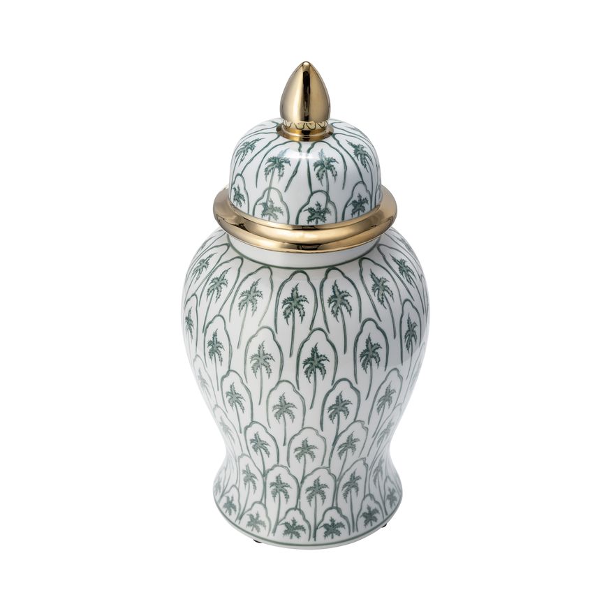 Sagebrook 14" Ceramic Temple Jar - Green/Gold