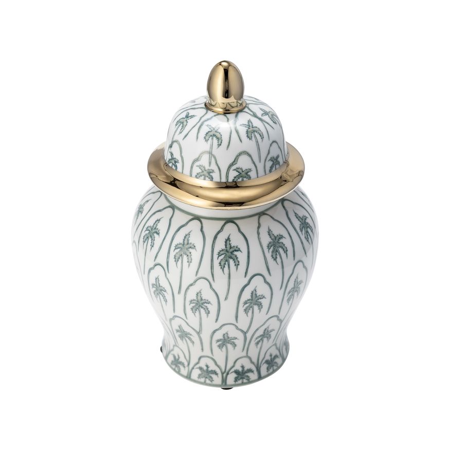 Sagebrook 10" Ceramic Temple Jar - Green/Gold