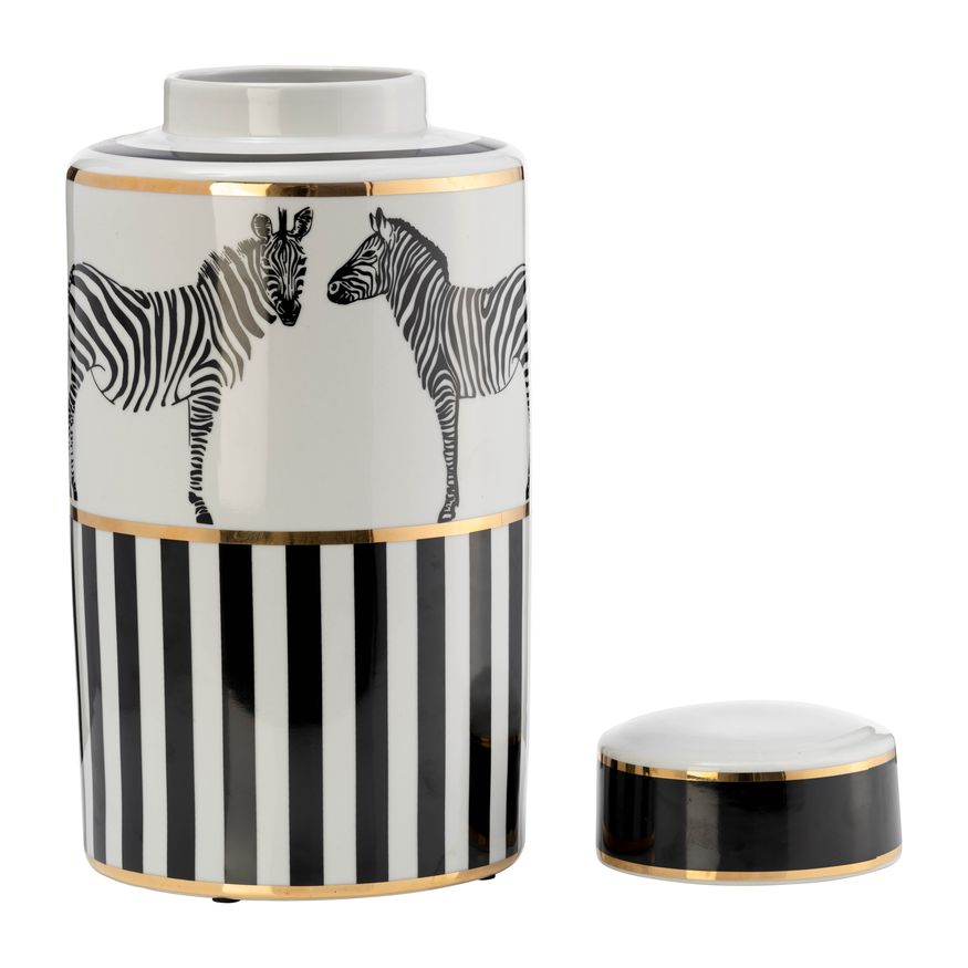 Sagebrook 16" Ceramic Zebra Jar With Lid - White/Gold