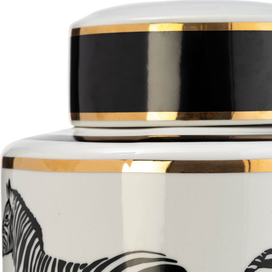 Sagebrook 16" Ceramic Zebra Jar With Lid - White/Gold