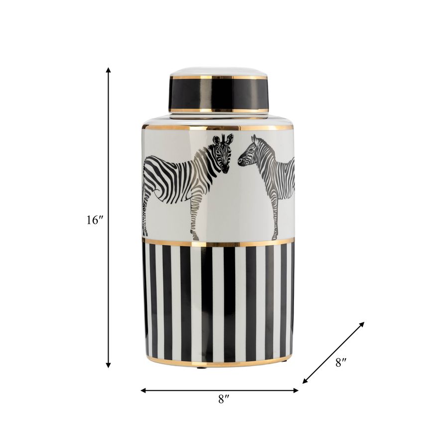 Sagebrook 16" Ceramic Zebra Jar With Lid - White/Gold