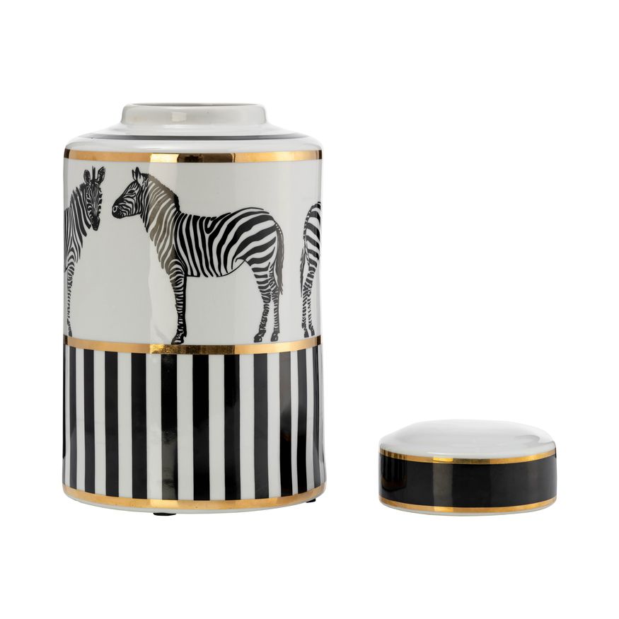 Sagebrook 12" Ceramic Zebra Jar With Lid - White/Gold