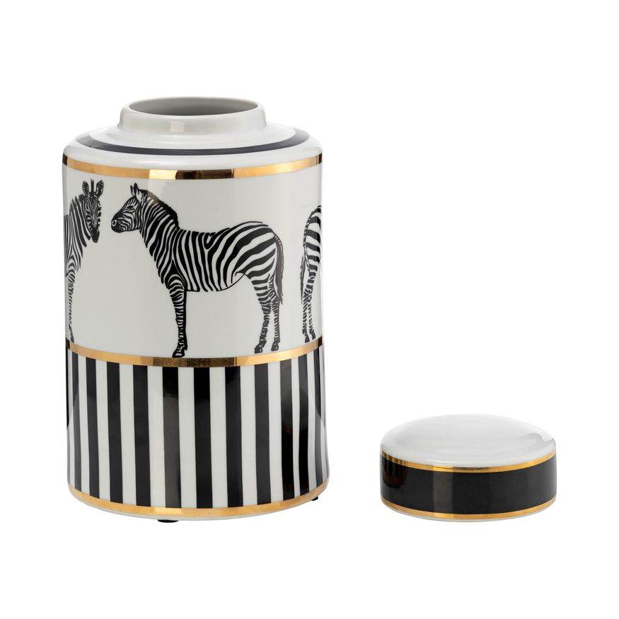 Sagebrook 12" Ceramic Zebra Jar With Lid - White/Gold