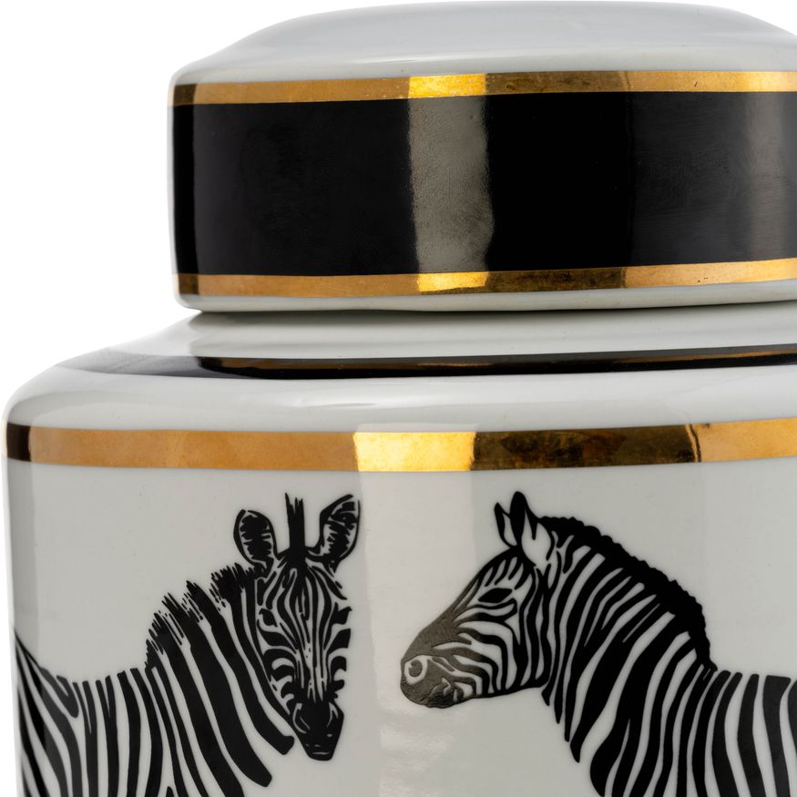 Sagebrook 12" Ceramic Zebra Jar With Lid - White/Gold