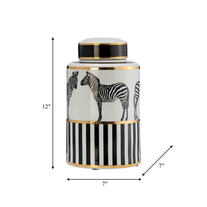 Sagebrook 12" Ceramic Zebra Jar With Lid - White/Gold