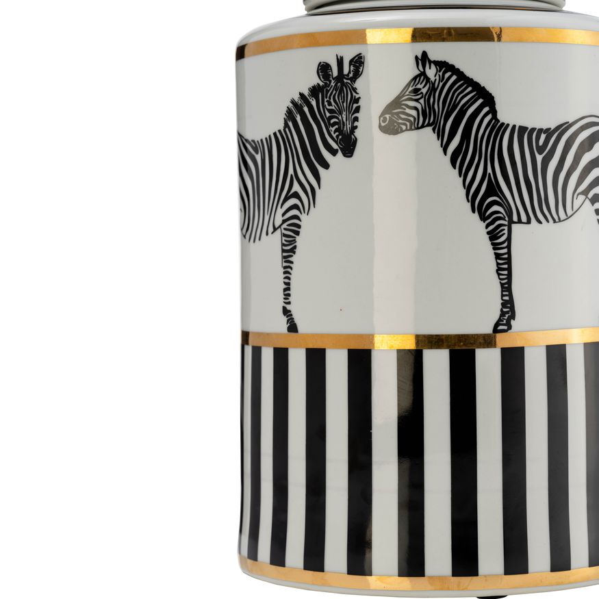 Sagebrook 12" Ceramic Zebra Jar With Lid - White/Gold