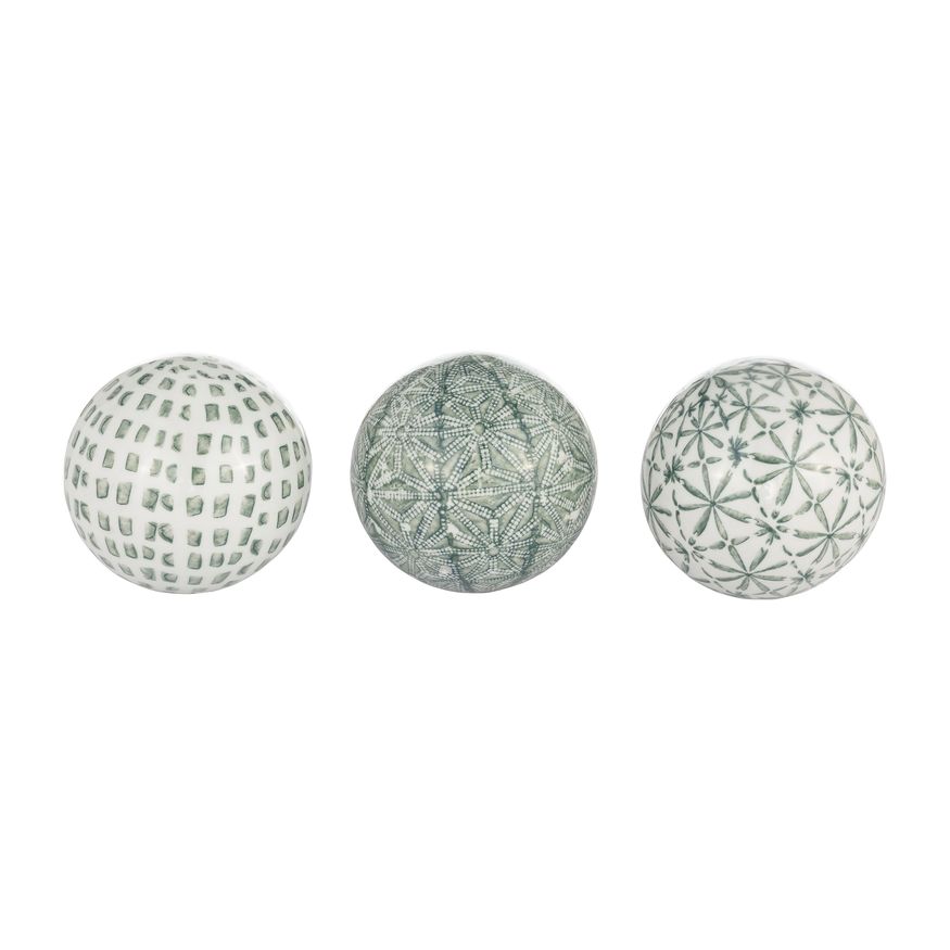 Sagebrook 4" Ceramic Boxed 3/a Painted Orbs - Green