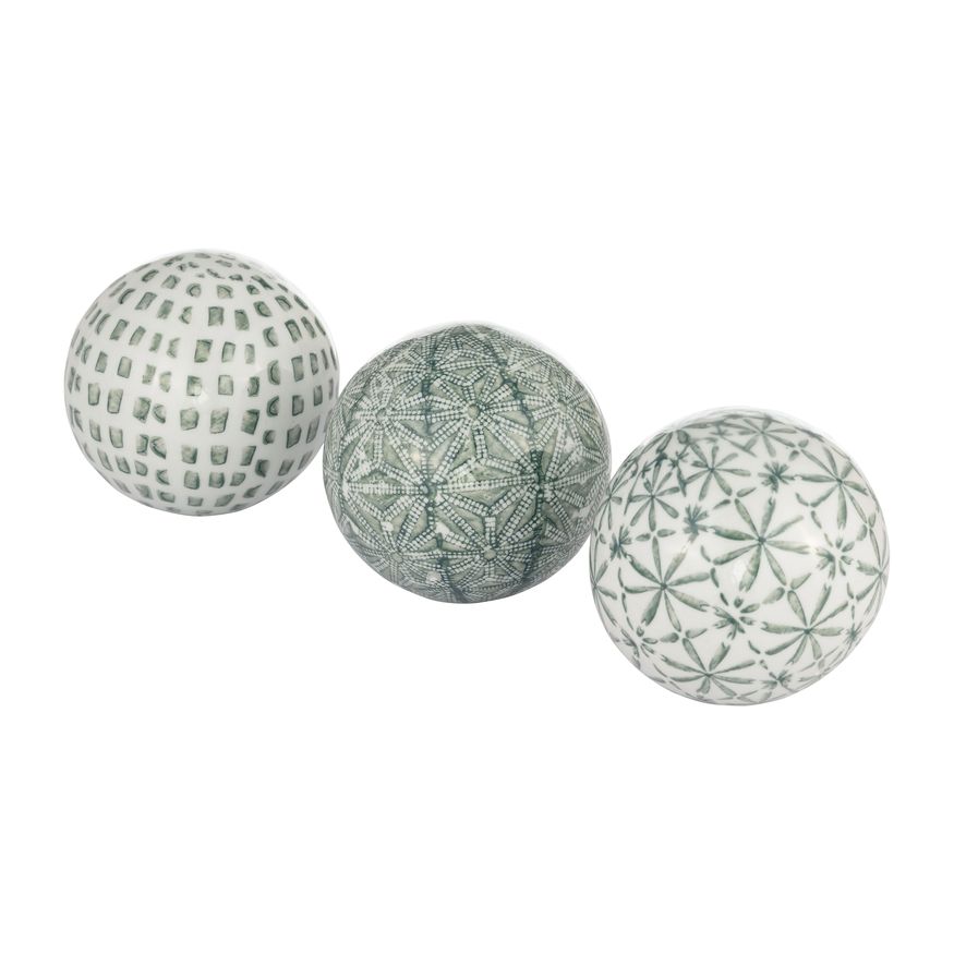 Sagebrook 4" Ceramic Boxed 3/a Painted Orbs - Green