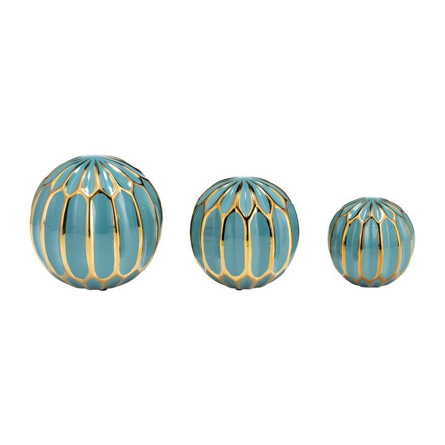 Sagebrook 4"/5"/6" Ceramic Orbs (Set Of 3) - Turquiose/Gold