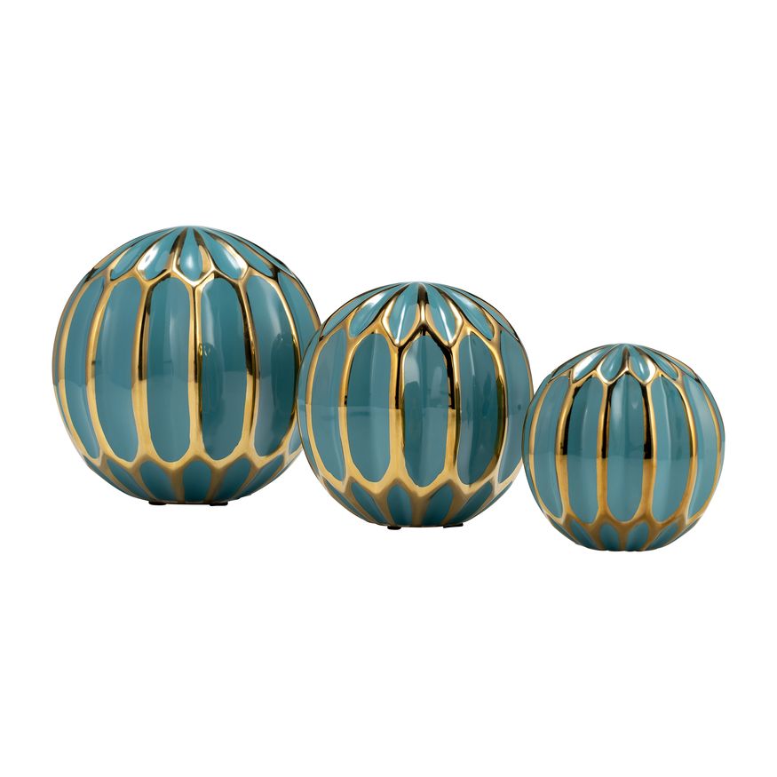 Sagebrook 4"/5"/6" Ceramic Orbs (Set Of 3) - Turquiose/Gold