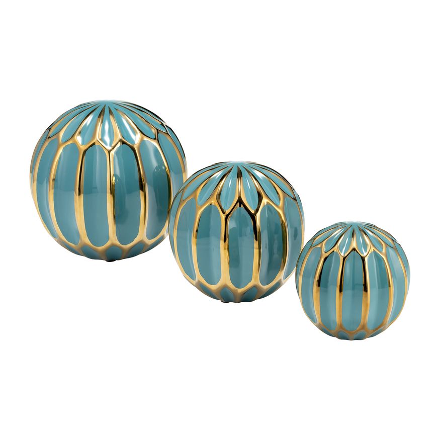 Sagebrook 4"/5"/6" Ceramic Orbs (Set Of 3) - Turquiose/Gold