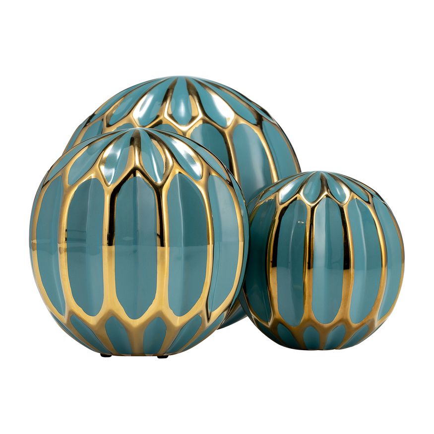 Sagebrook 4"/5"/6" Ceramic Orbs (Set Of 3) - Turquiose/Gold