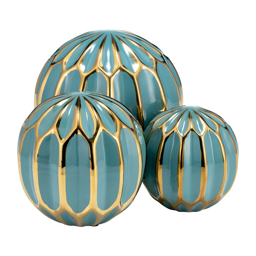 Sagebrook 4"/5"/6" Ceramic Orbs (Set Of 3) - Turquiose/Gold