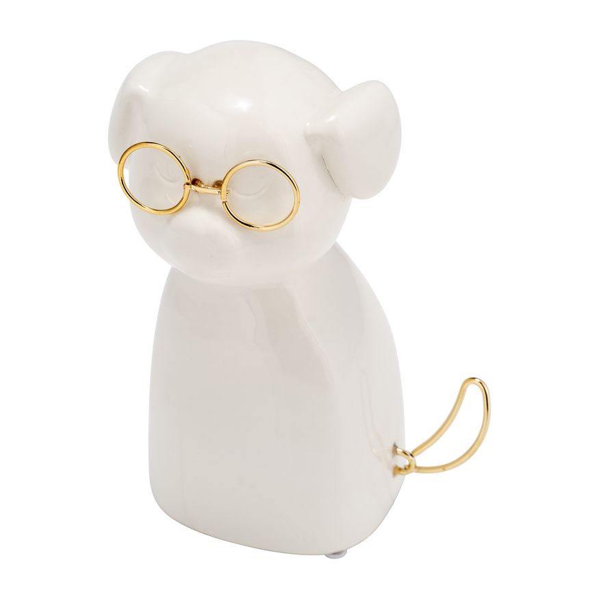 Sagebrook Ceramic 7"h - Puppy With Gold Glasses - White