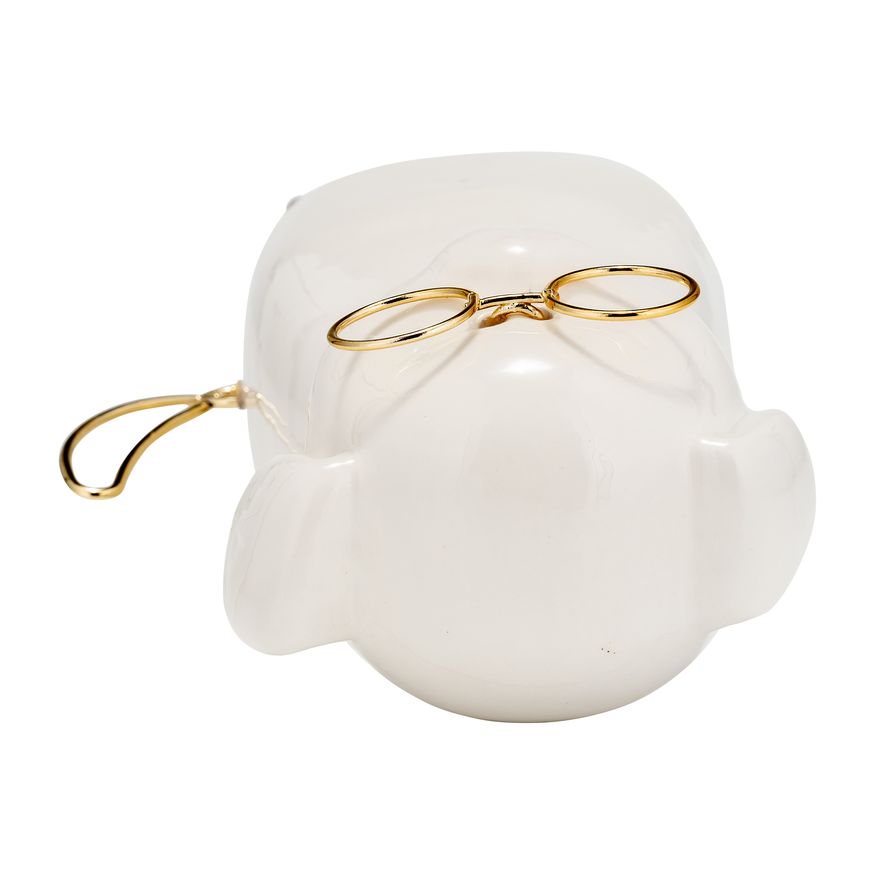 Sagebrook Ceramic 7"h - Puppy With Gold Glasses - White