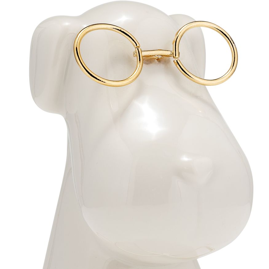 Sagebrook Ceramic 7"h - Puppy With Gold Glasses And Bowtie - White