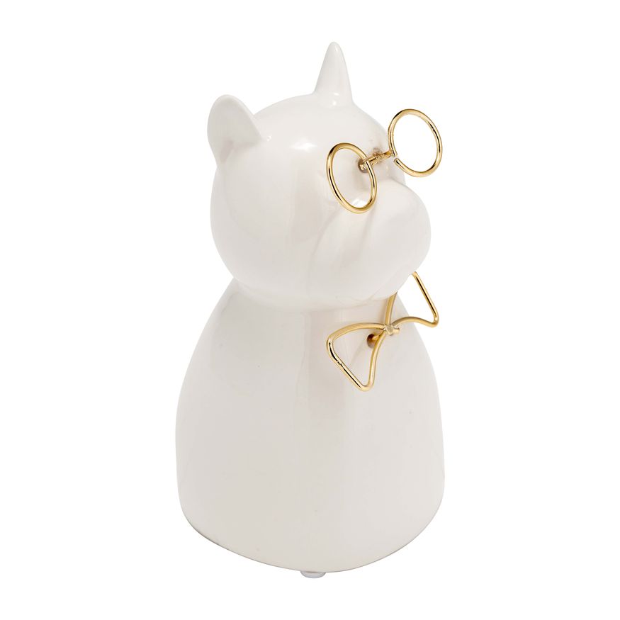 Sagebrook Ceramic 6"h - Puppy With Gold Glasses And Bowtie - White