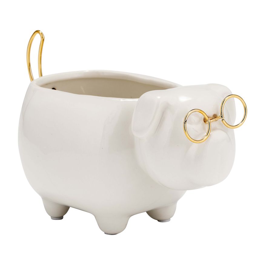 Sagebrook 7" Ceramic Puppy With Gold Glasses - White