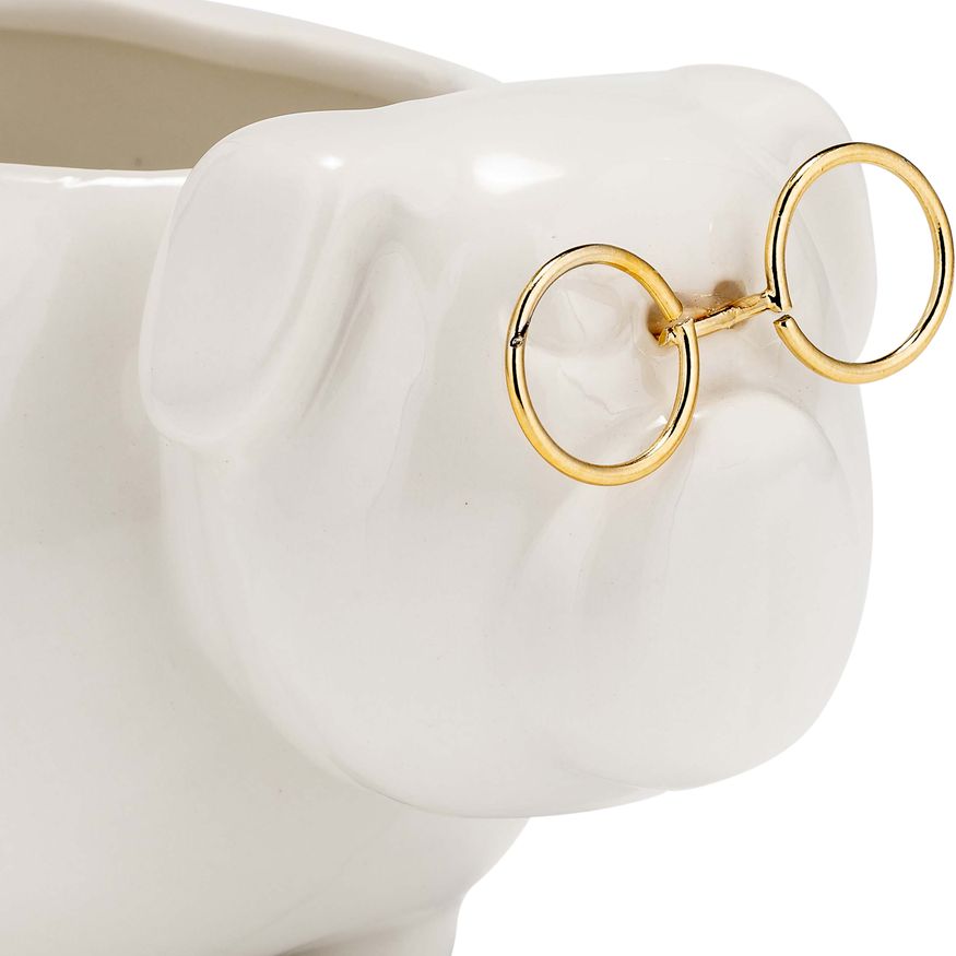 Sagebrook 7" Ceramic Puppy With Gold Glasses - White