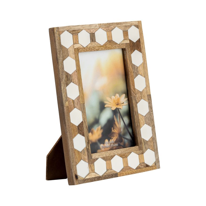 Sagebrook 4"x6" Wood/Resin Hexagon Frame - White