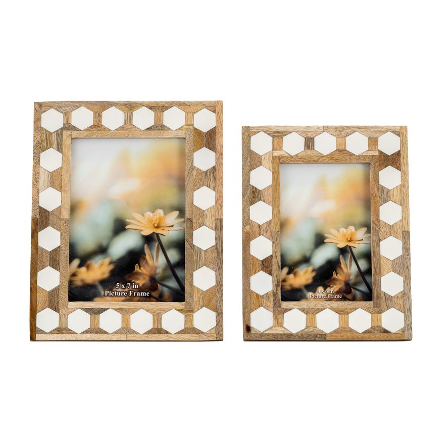 Sagebrook 5"x7" Wood/Resin Hexagon Frame - White