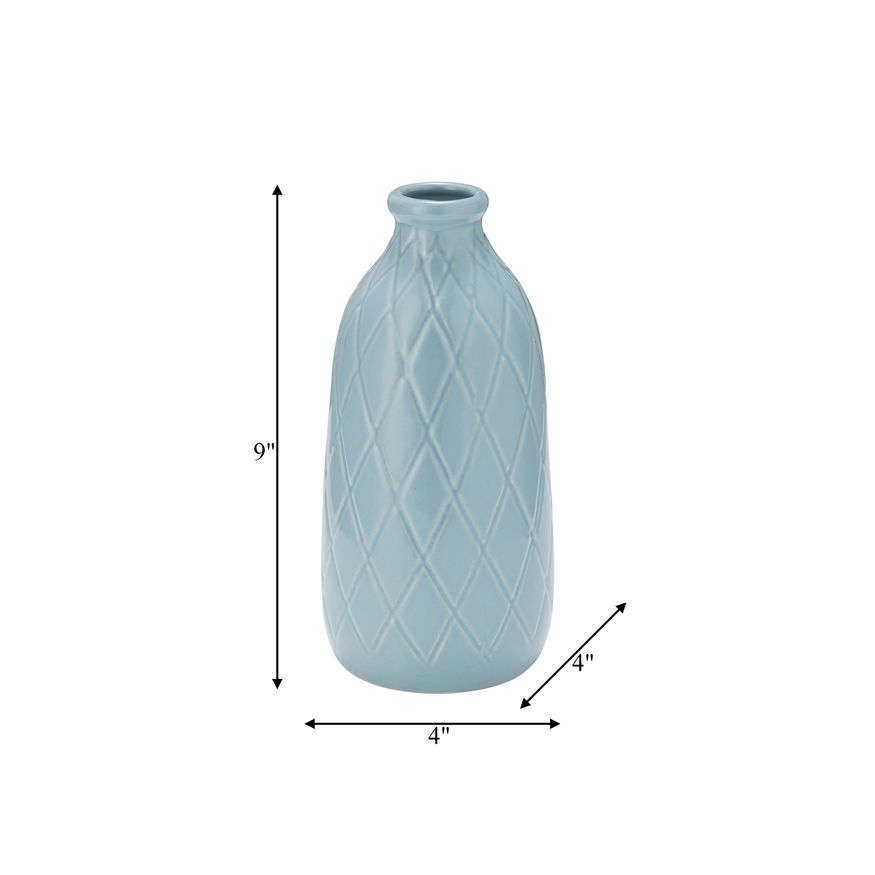 Sagebrook 9" Ceramic Plaid Textured Vase - Cameo Blue