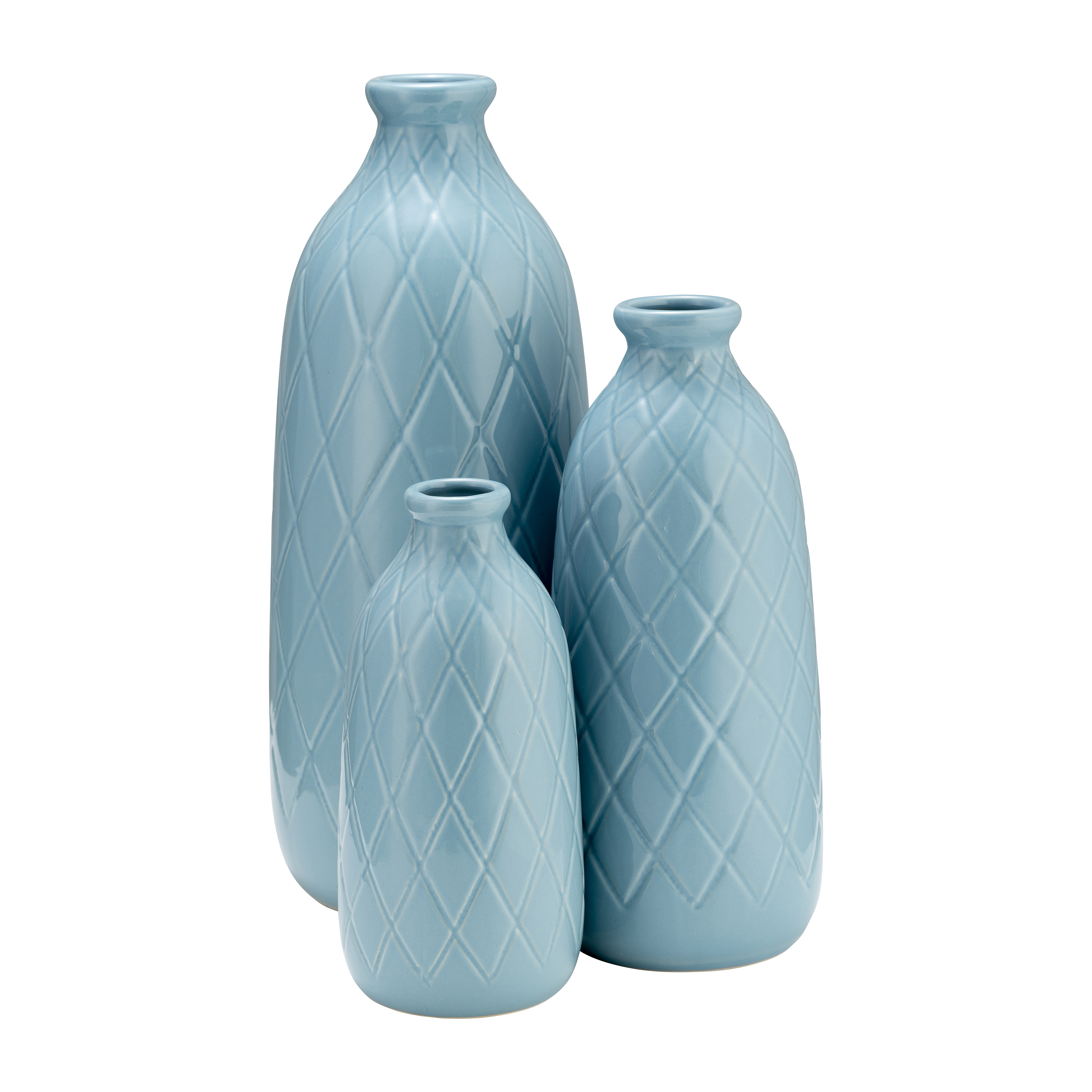 Sagebrook 12" Ceramic Plaid Textured Vase - Cameo Blue