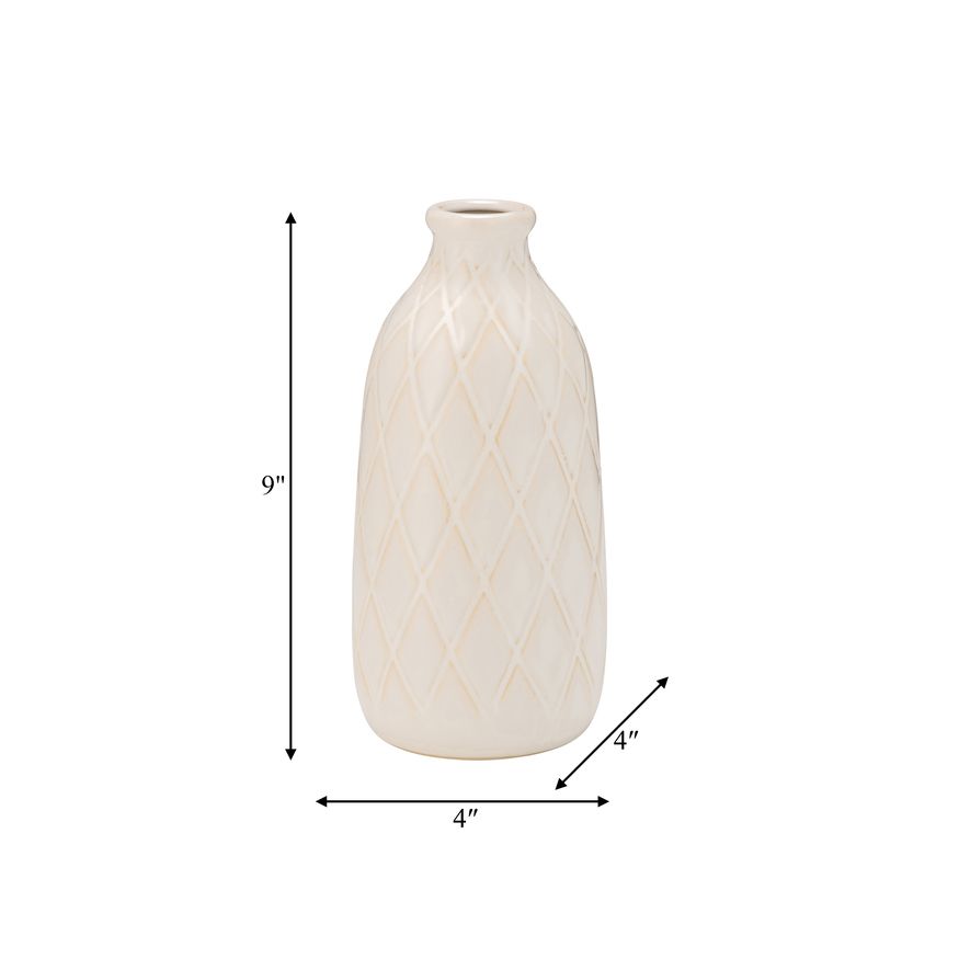 Sagebrook™ 9" Ceramic Plaid Textured Vase - Beige