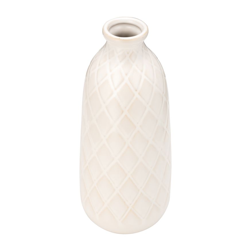 Sagebrook 12" Ceramic Plaid Textured Vase - Beige