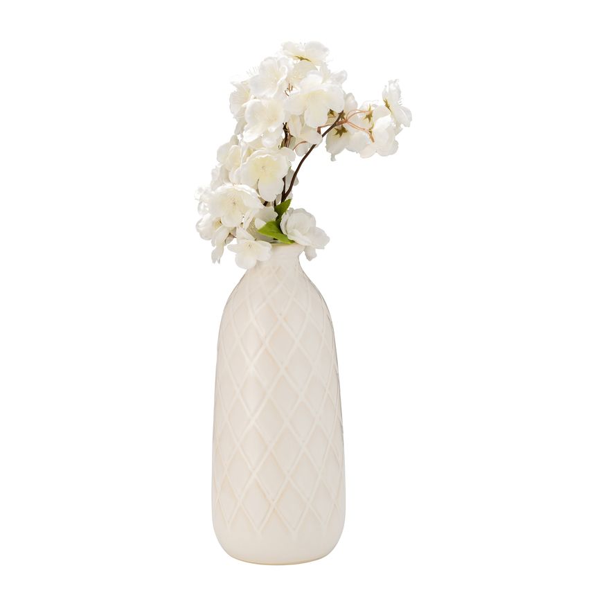 Sagebrook 12" Ceramic Plaid Textured Vase - Beige